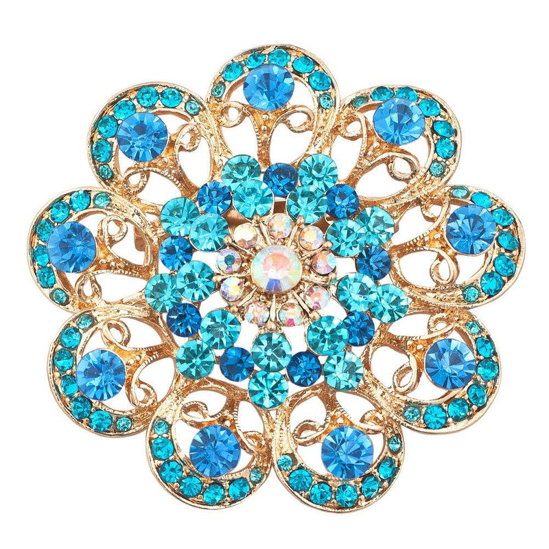 [Australia] - ShinyJewelry Flower Shape Brooch Pins with Synthetic Crystal and Rhinestone for Wedding Bridal Blue 