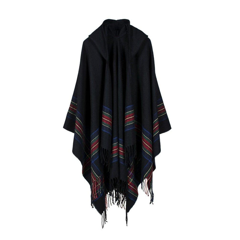 [Australia] - Bakerdani Poncho Capes with Hood Pashmina Cardigans Blanket Shawls with Tassels Black 