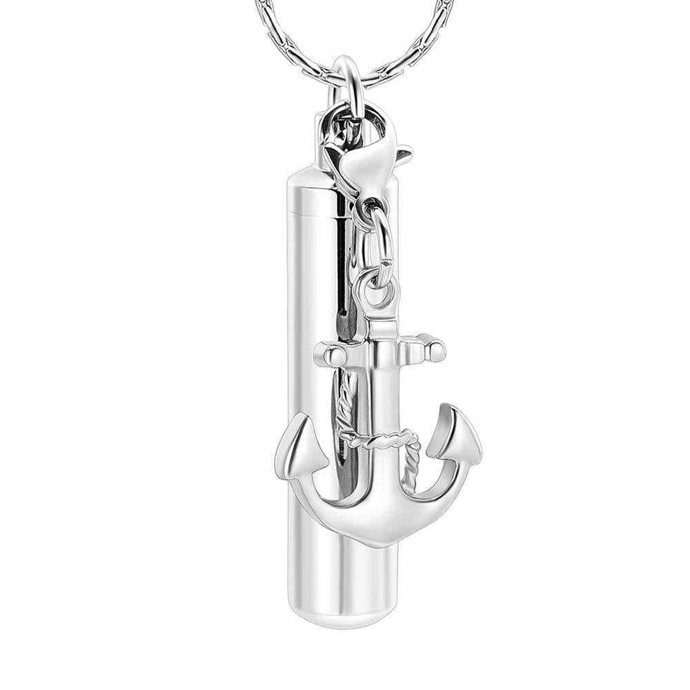 [Australia] - constantlife Cylinder Cremation Jewelry for Ashes 316L Stainless Steel Urn Pendant Memorial Necklace with Small Accessories Charms Keepsake Anchor 