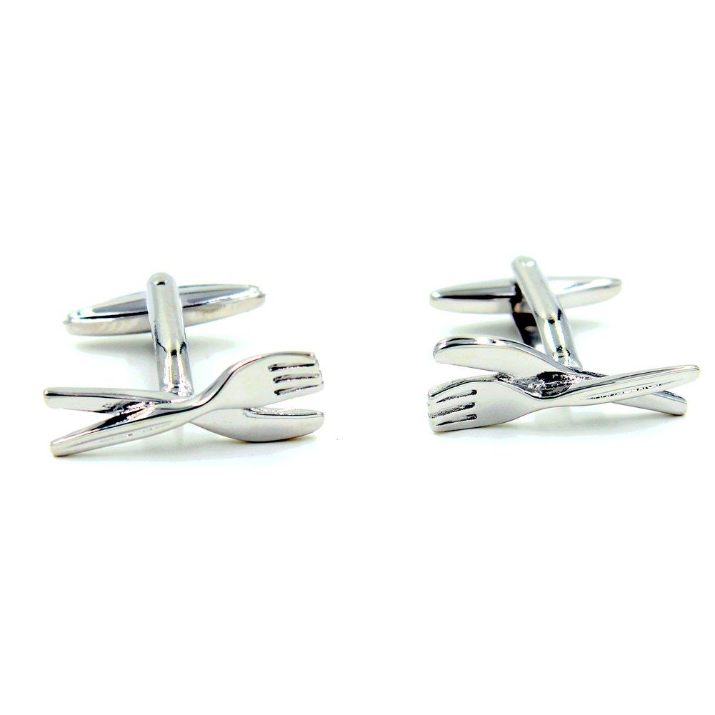 [Australia] - Funny Spoon Knife and Fork Cutlery Silver Cufflinks for Cook or Man Style2 