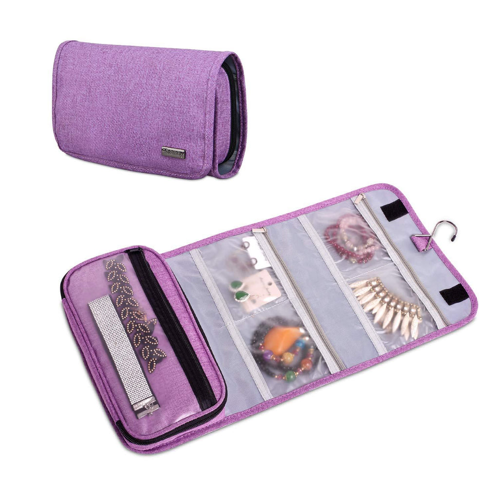 [Australia] - Teamoy Travel Jewelry Hanging Roll Bag Necklace Storage Holder for Business Trip, Purple(No Accessories Included) 