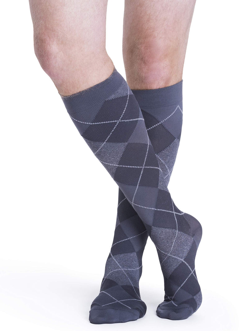 [Australia] - SIGVARIS Men’s Microfiber Patterns 183 Calf High Compression Socks 15-20mmHg 9 - 11 Graphite Argyle 