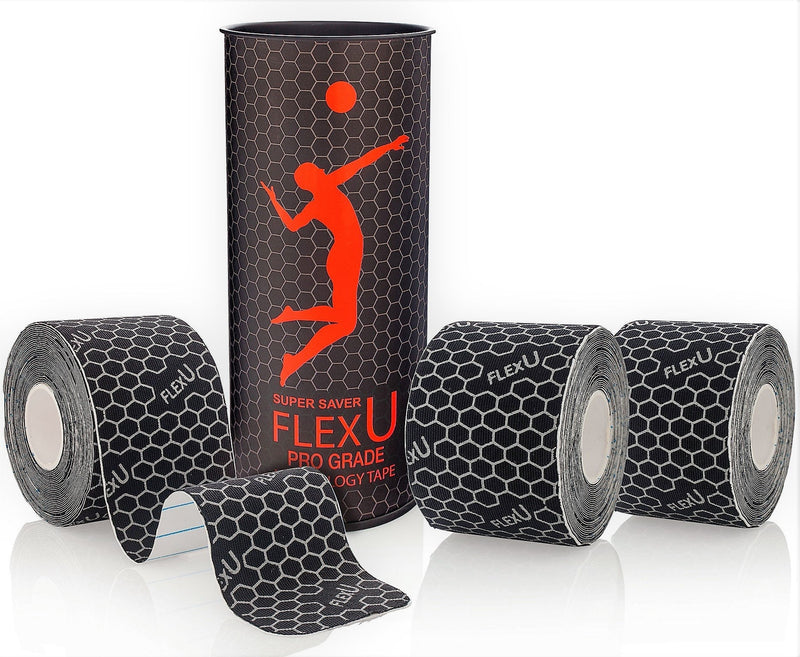 [Australia] - FlexU Kinesiology Tape; Pre-Cut Bulk Pack; Super Saver 3 ROLL Pack, Black - 60 2"X10" PRE-Cut Strips 