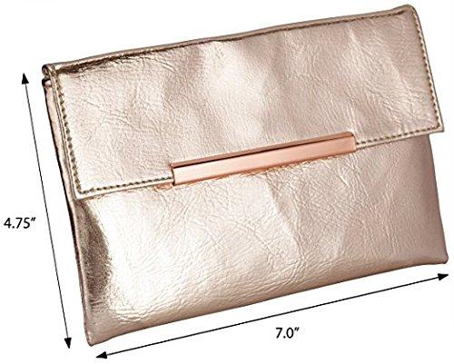 [Australia] - Small Rose Gold Metallic Clutch Bag For Cosmetics, Makeup, Cellphone, Wallet, and Organization - Made of Premium Vegan Leather 