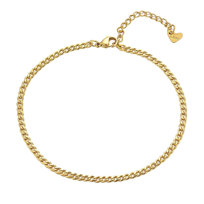 [Australia] - HooAMI Stainless Steel Link Chain Ankle Anklet Adjustable Bracelet for Women and Girls A1-Curb Chain 