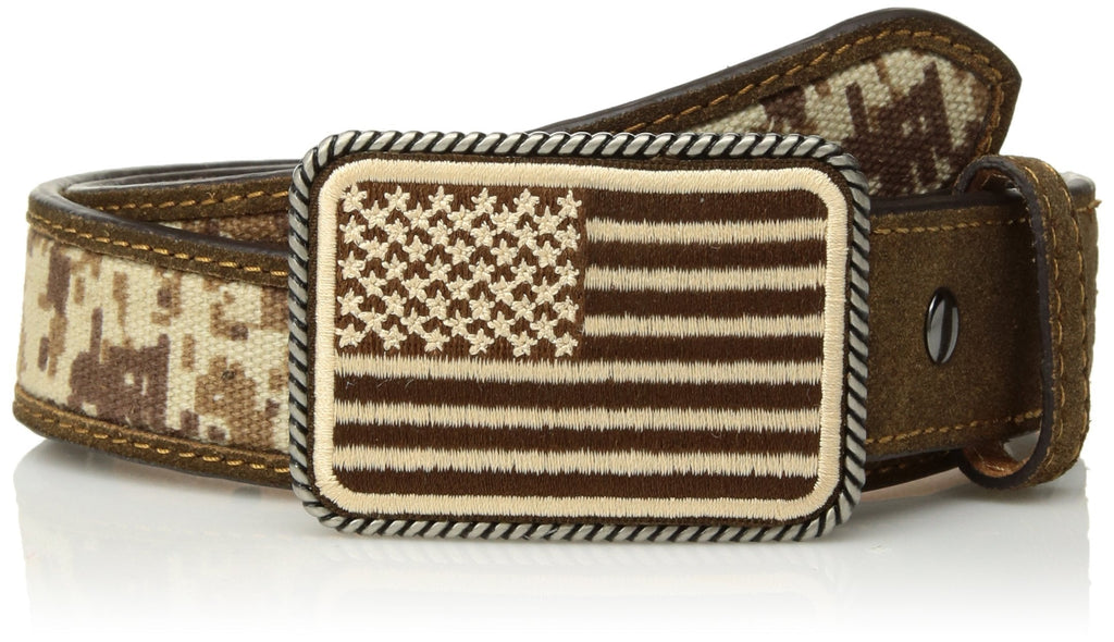 [Australia] - Ariat Boy's Sport Patriot w/USA Flag Buckle Belt (Little Kids/Big Kids) 20" Waist Med Brown 