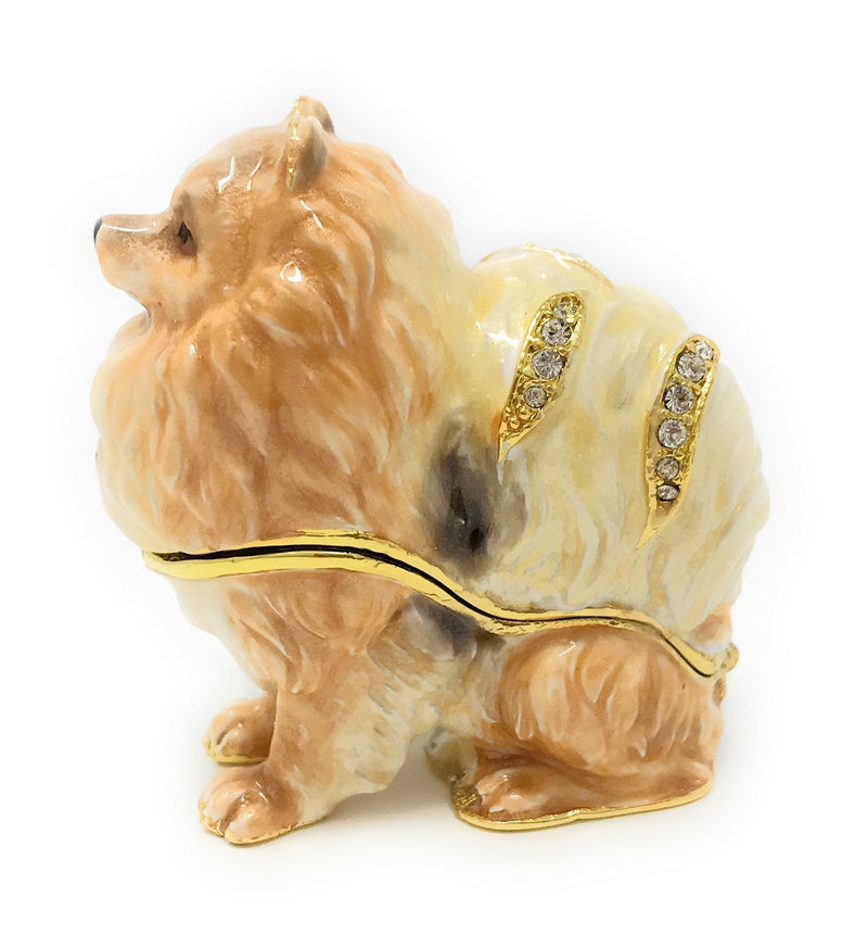 [Australia] - Kubla Crafts Enameled Pomeranian Dog Trinket Box, Accented with Austrian Crystals, 2 Inches Tall 