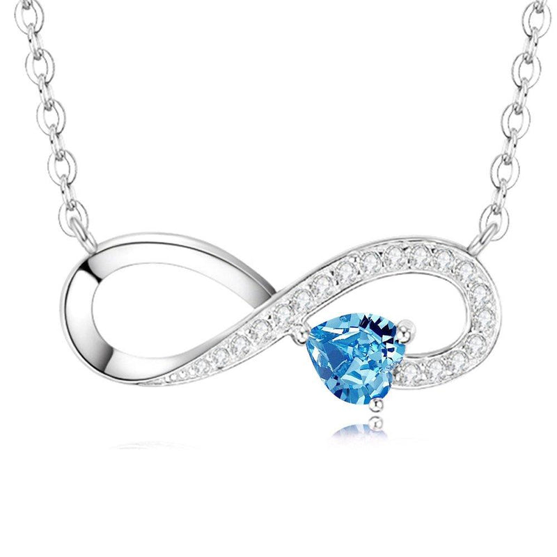 [Australia] - Birthday Gifts Blue Aquamarine Necklace for Women Teen Girls Love You Forever Jewelry for Wife Mom Sterling Silver Love Infinity Heart Jewelry Love You Forever Aquamarine Infinity Heart Jewelry 