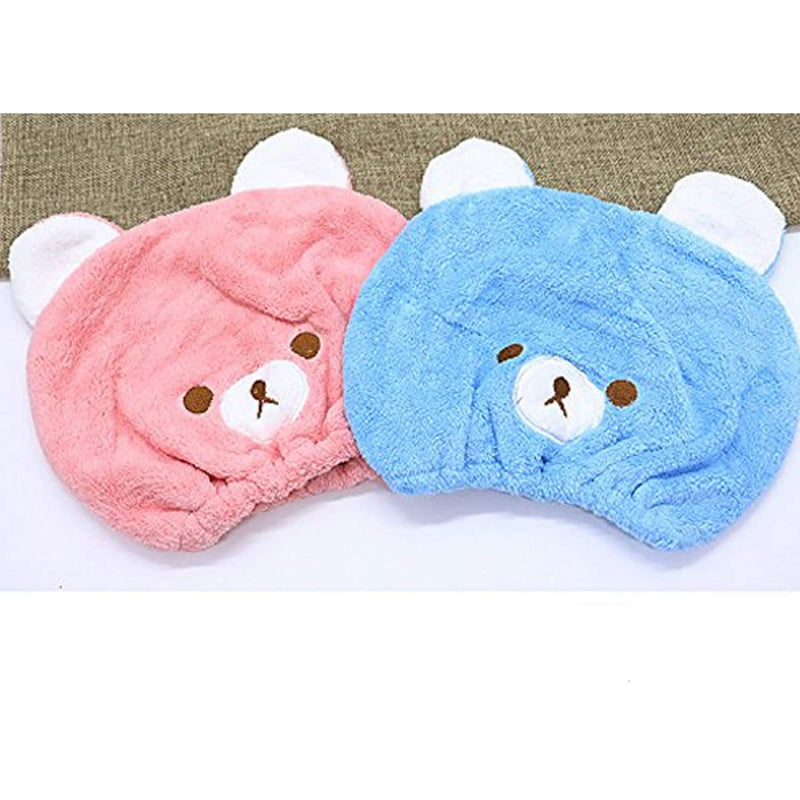 [Australia] - Soft Absorbent Dry Hair Cap Kids Quick Drying Towel Head Wrap Set, Pink, Blue2 Pcs 