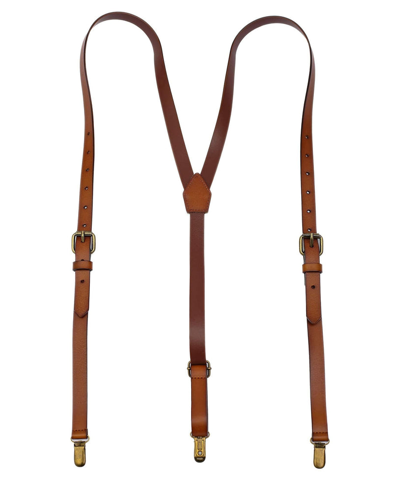 [Australia] - Leather Suspenders For Men Y Back Design Adjustable Brown Genuine Leather Suspenders Personalized groomsmen gifts 01# L (Standard) 