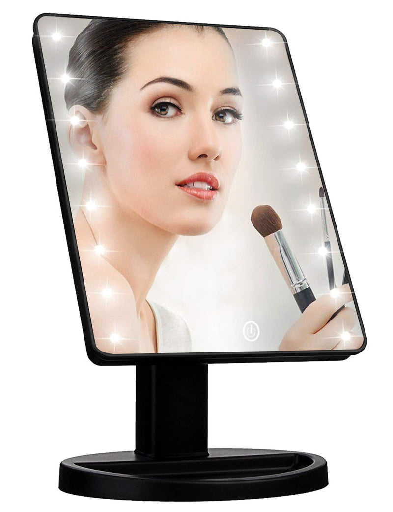 [Australia] - Lighted Vanity Makeup Mirror with 16 Led Lights 180 Degree Free Rotation Touch Screen Adjusted Brightness Battery USB Dual Supply Bathroom Beauty Mirror (Black) Black 