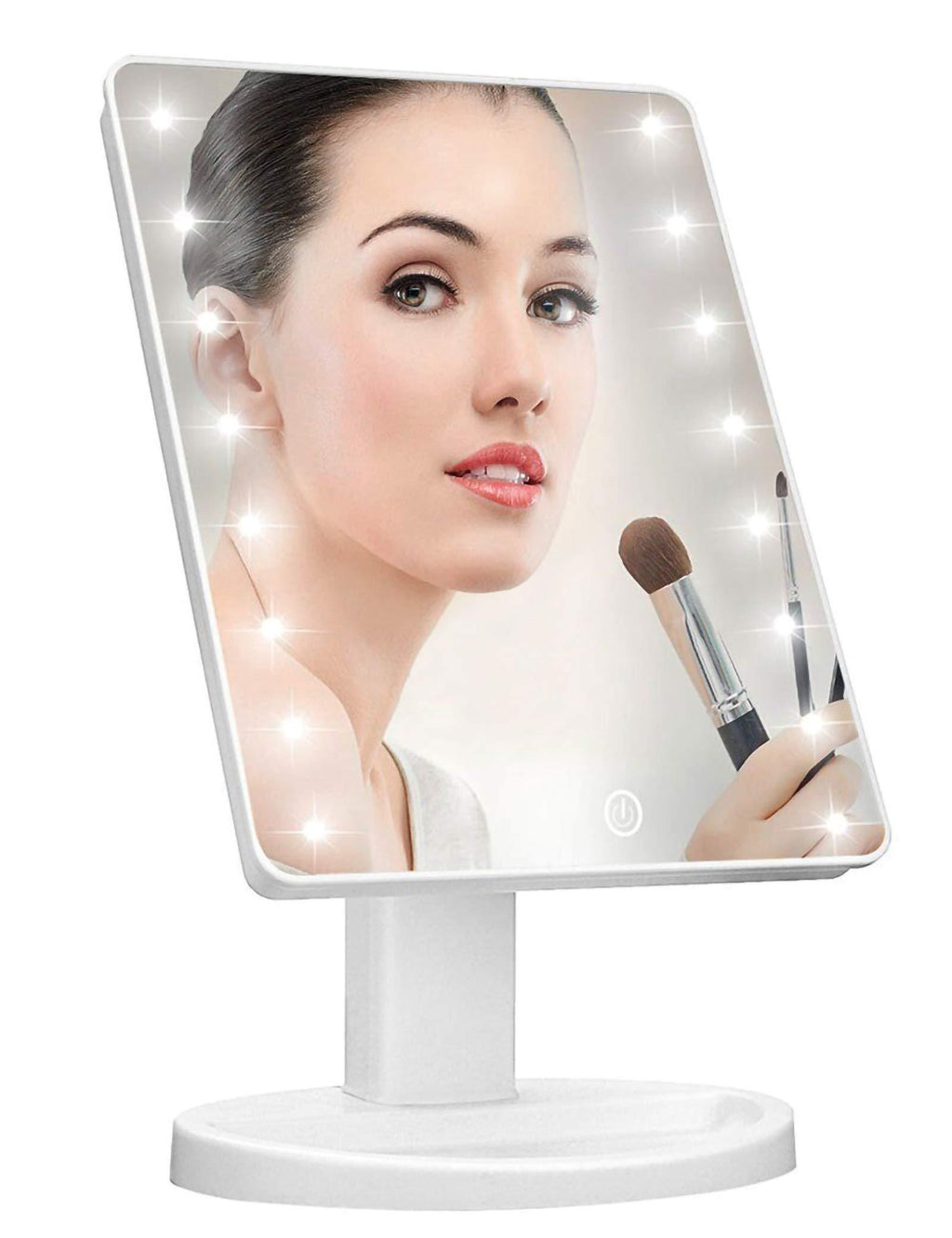[Australia] - Lighted Vanity Makeup Mirror with 16 Led Lights 180 Degree Free Rotation Touch Screen Adjusted Brightness Battery USB Dual Supply Bathroom Beauty Mirror (White) White 