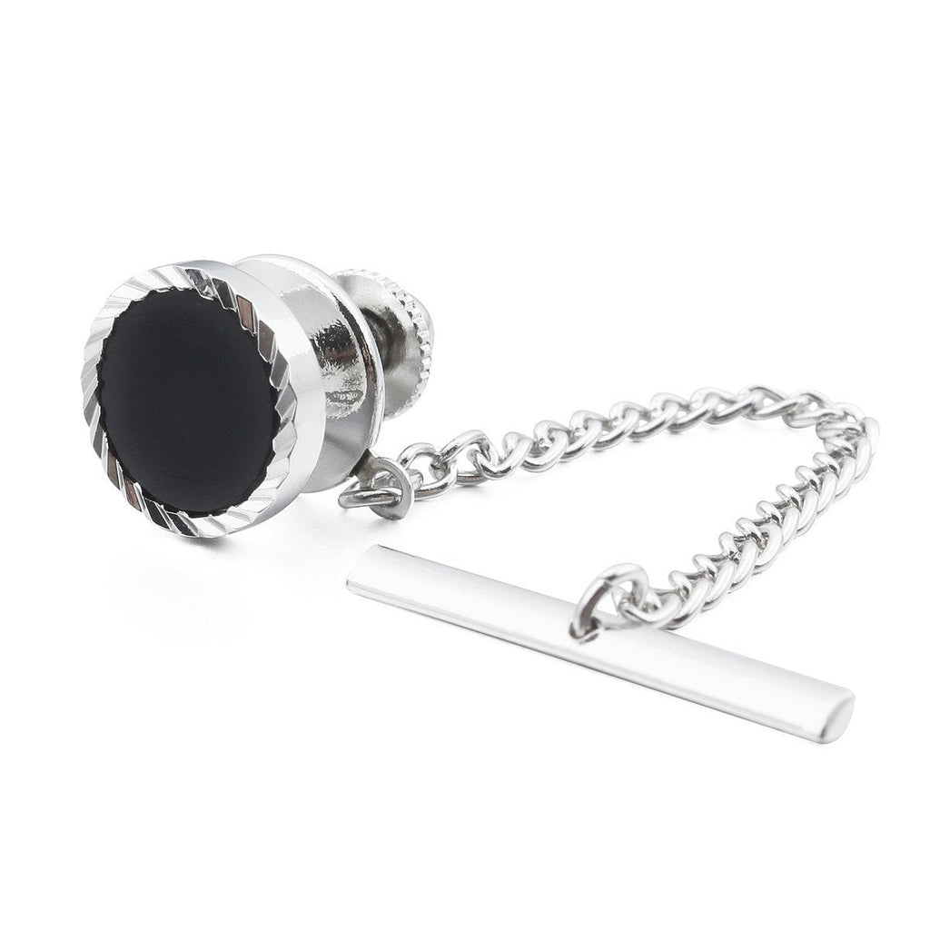 [Australia] - HAWSON Mens Black Tie Tack with Chain - Silver and Gold Optins 