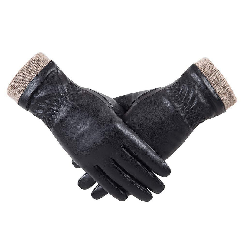 [Australia] - REDESS Winter Leather Gloves for Women, Wool Fleece Lined Warm Gloves, Touchscreen Texting Thick Thermal Snow Driving Gloves Black 6.5 S 