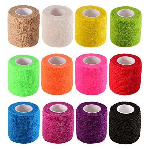 [Australia] - Pangda 12 Pieces Adhesive Bandage Wrap Stretch Self-Adherent Tape for Sports, Wrist, Ankle, 5 Yards Each (12 Colors, 2 Inches) 