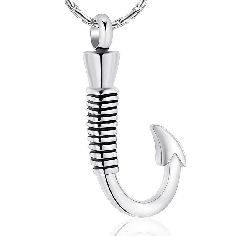 [Australia] - constantlife Cremation Jewelry for Ashes Urn Memorial Necklace Fish Hook Design Stainless Steel Pendant Keepsake Ashes Holder Silver 