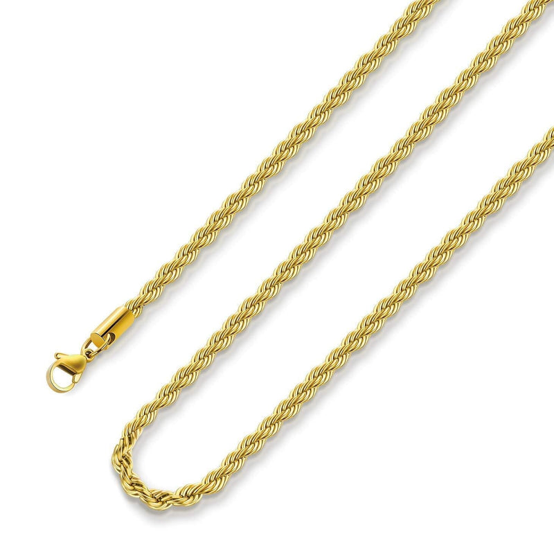 [Australia] - 18k Real Gold Plated Rope Chain 2.5mm 5mm Stainless Steel Men Chain Necklace Women Chains 16 Inches 36 Inches 16.0 Inches stainless steel, 2.5mm wide 