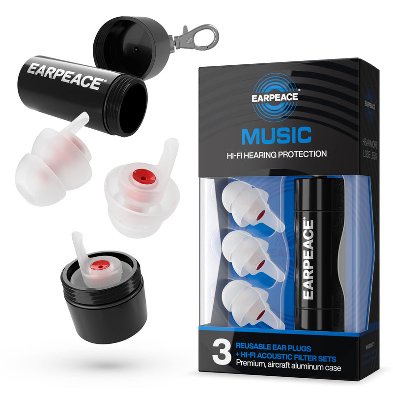 [Australia] - EARPEACE High Fidelity Music Earplugs for Concerts and Events – Reusable Musician and Drummer Hearing Protection Earplugs – 3 Levels of Noise Reduction, Noise Cancelling Up to 26dB, Black Case Music - Original 