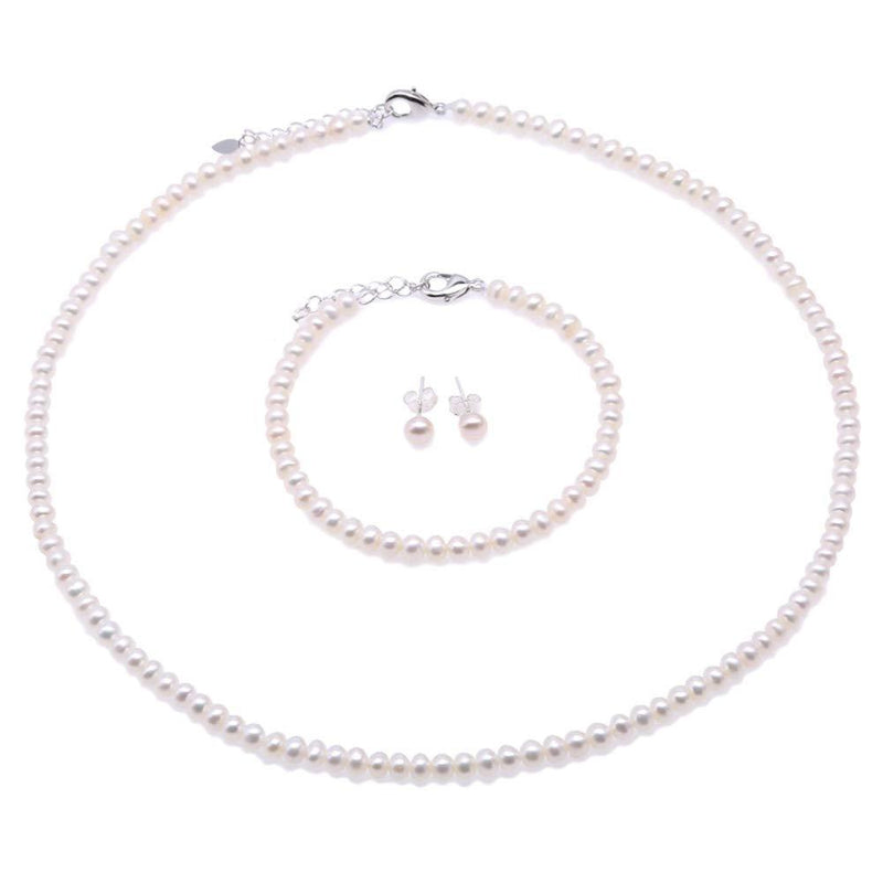 [Australia] - JYX Small Pearl Necklace Set 4.5-5.5mm White Freshwater Cultured Pearl Necklace Bracelet and Earrings Jewelry Set for Women 