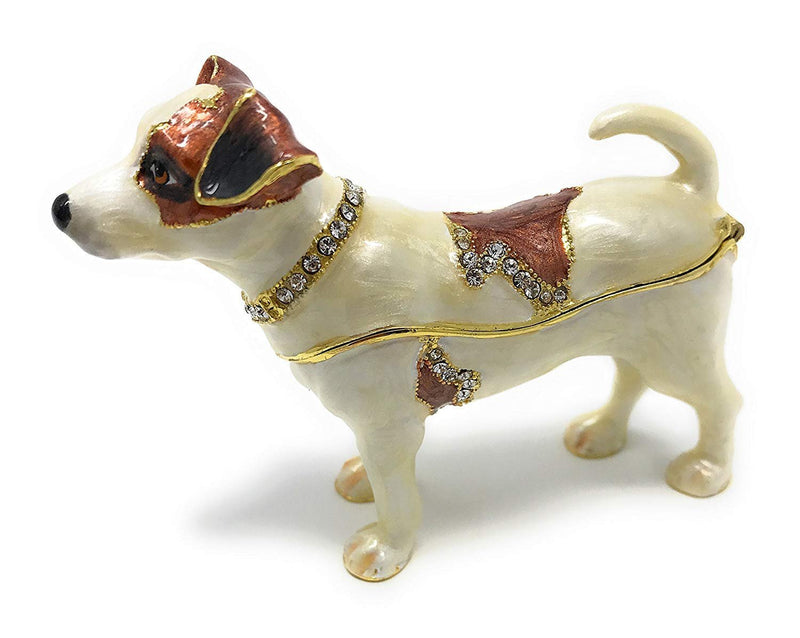 [Australia] - Kubla Crafts Enameled Jack Russell Terrier Dog Trinket Box, Accented with Austrian Crystals 