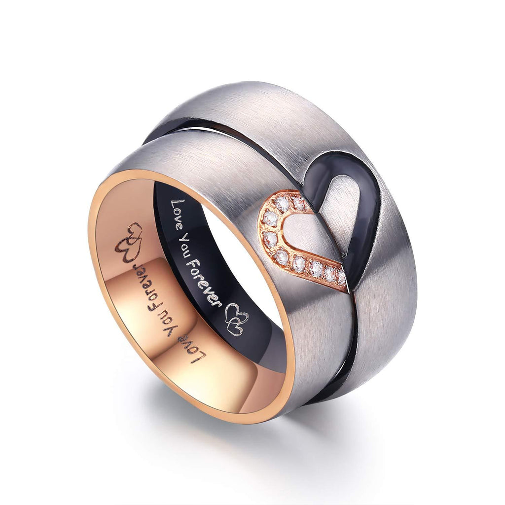 [Australia] - LAVUMO Matching Promise Rings for Couples Love You Forever Wedding Bands Sets for Him and Her Half Heart Rings Stainless Steel 6mm with Box Comfort Fit Men 10 & Women 10 