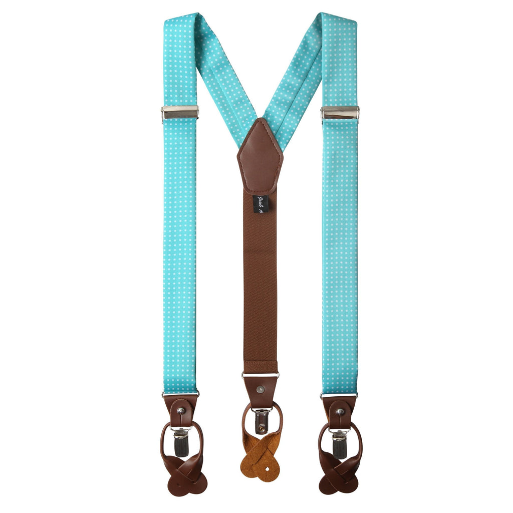 [Australia] - Jacob Alexander Men's Polka Dot Y-Back Suspenders Braces Convertible Leather Ends and Clips Aqua 