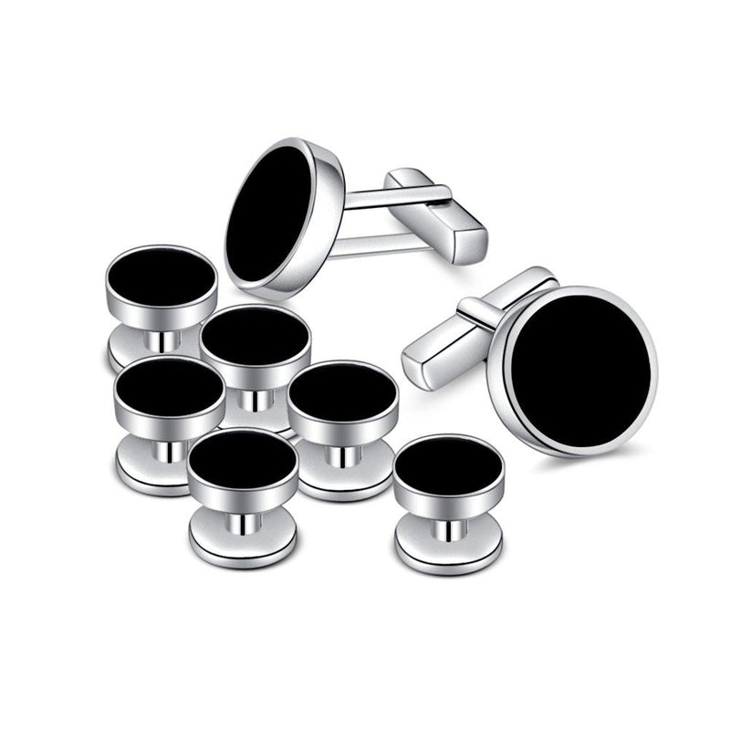 [Australia] - MERIT OCEAN Mens Onyx Cufflinks and Studs Set Silver Black Cufflinks for Men Tuxedo Shirts Business Wedding Gift Black onyx 