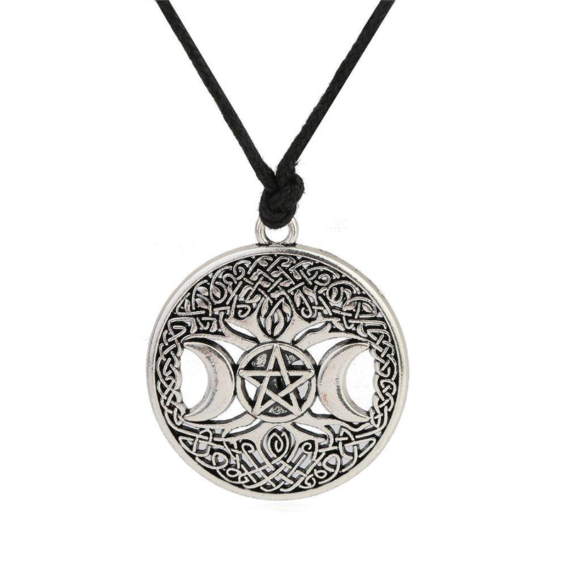 [Australia] - Skyrim Wicca Triple Moon Goddess Pentacle Adjustable Rope Chain Pendant Necklace Antique Silver 