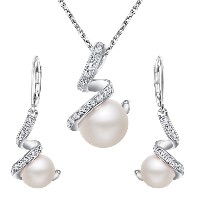 [Australia] - EleQueen Women's Crystal Cream Simulated Pearl Bridal Pendant Necklace Leverback Earrings Set Ivory Color Silver-tone 