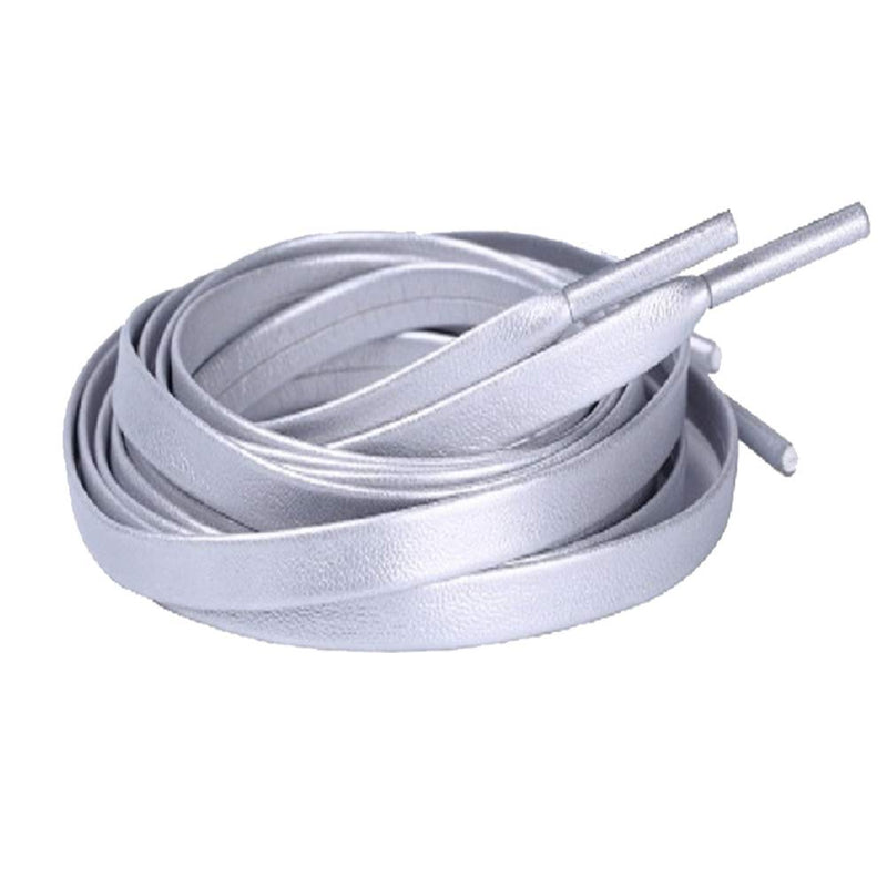 [Australia] - One Pair Flat PU Leather Laces Shoelaces for Shoes Sneaker Boot Silver 51'' 