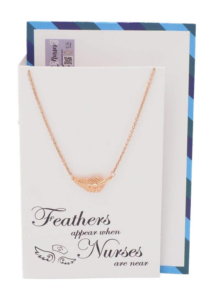 [Australia] - Quan Jewelry Nurse Appreciation Gifts, Handmade Boho Feather Pendant Necklace with Greeting Card, Handmade Jewelry, Graduation Gifts for Nurses (Rose Gold-Tone) 