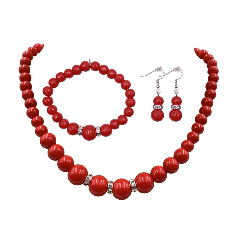 [Australia] - Femtindo Faux Pearl Necklace Earring and Bracelet Black Costume Jewelry Set for Women Red 