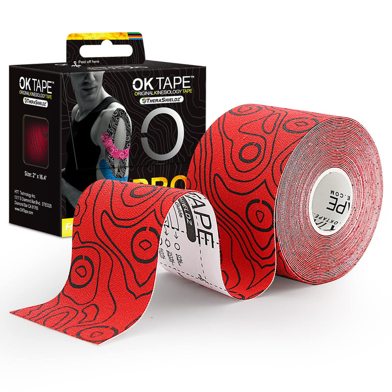[Australia] - OK TAPE PRO Kinesiology Tape, 2inch x Long Roll 16ft Free Cut Tape, Elastic Athletic Tape Therapeutic Latex Free, Red+Black 