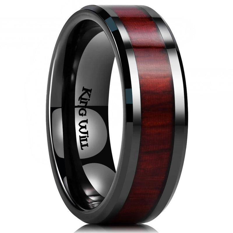 [Australia] - King Will Nature 7mm 8mm Wood Ceramic Ring Wedding Band Polished Finish Comfort Fit 7mm Red Koa Wood 6 