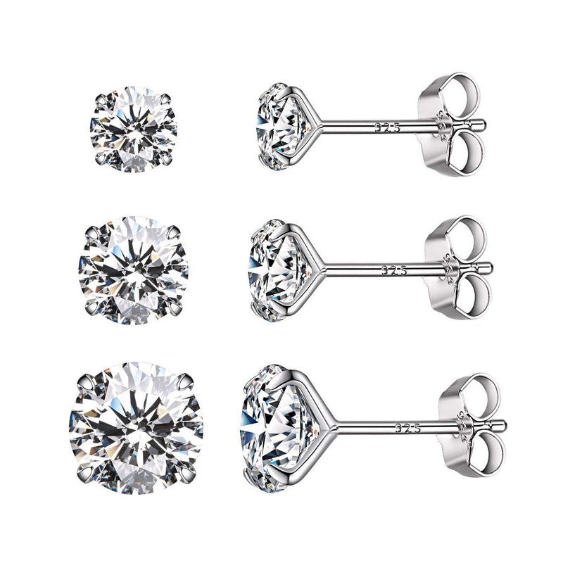 [Australia] - CZ Stud Earrings 925 Sterling Silver 18K Gold Plated Round Cubic Zirconia Hypoallergenic Set 1-White Gold 