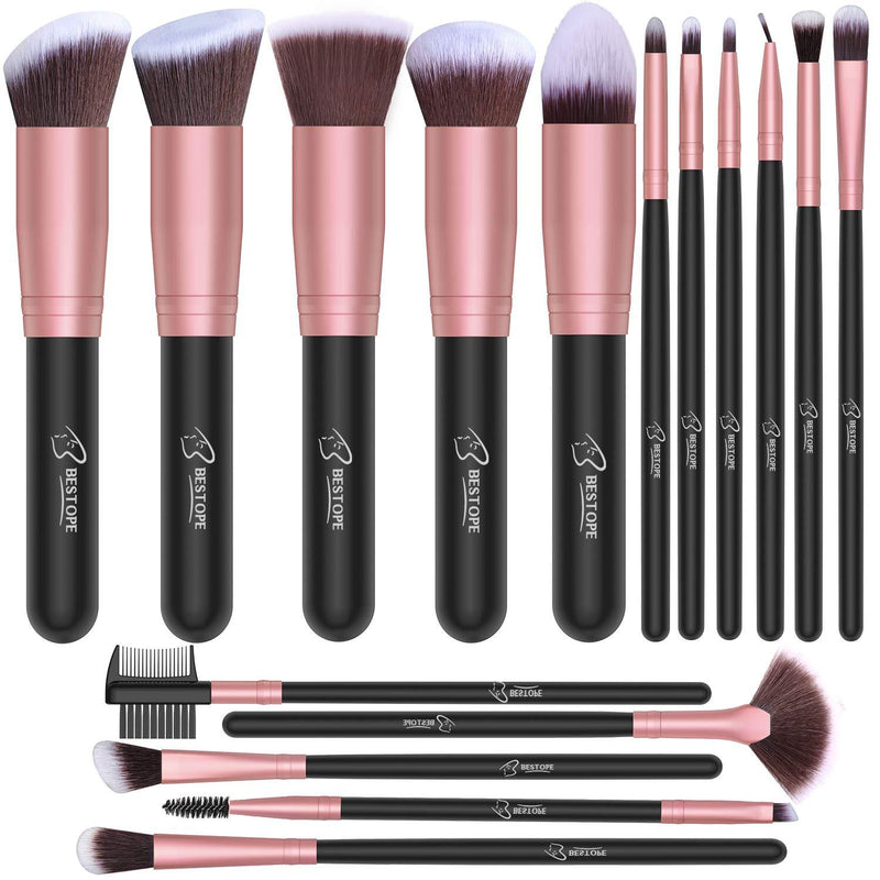 [Australia] - BESTOPE Makeup Brushes 16 PCs Makeup Brush Set Premium Synthetic Foundation Brush Blending Face Powder Blush Concealers Eyeshadow Brush Make up Brushes Set (Rose Golden) Black Rose Golden 