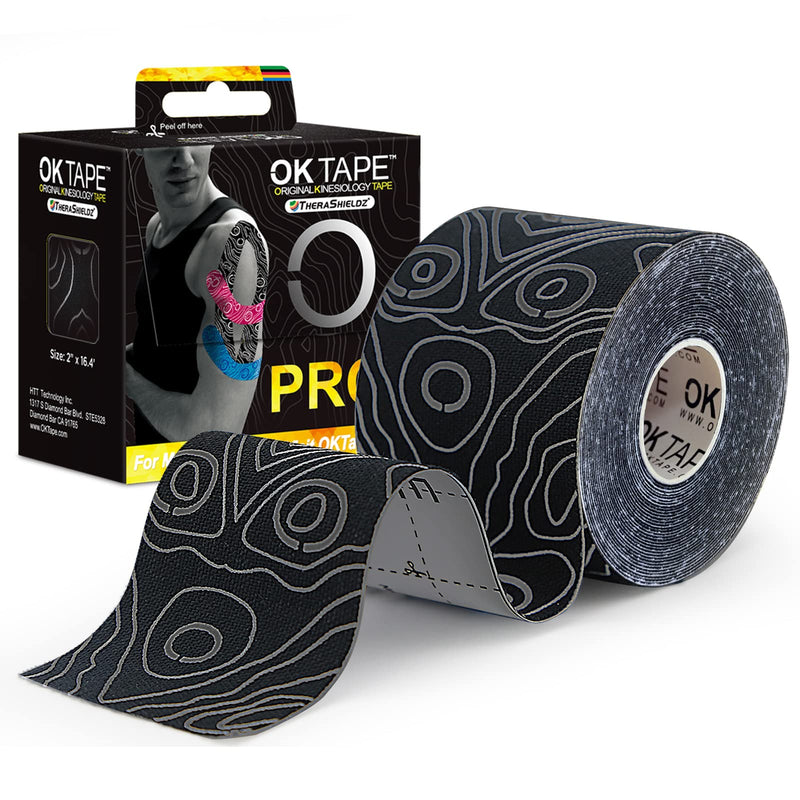 [Australia] - OK TAPE PRO Kinesiology Tape, 2inch x Long Roll 16ft Free Cut Tape, Elastic Athletic Tape Therapeutic Latex Free, Black+Black 