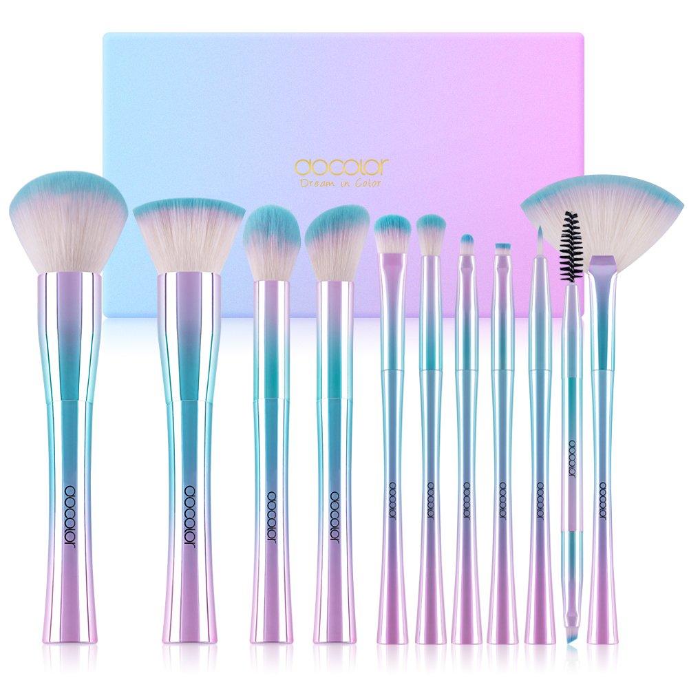 [Australia] - Docolor Makeup Brushes,11Pcs Fantasy Makeup Brush Set Flat Kabuki Foundation Powder Contour Eyeshadow Eyebrow Fan Make Up Brush, Unique Fantasy Starry Sky with Rainbow Gift Box 