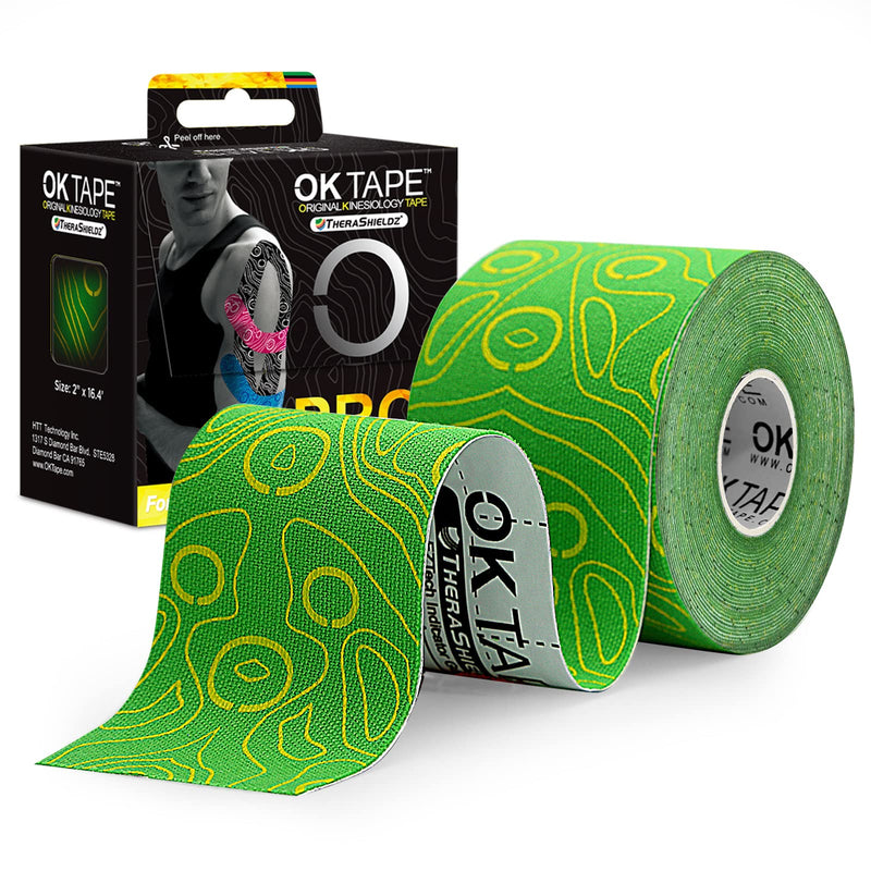 [Australia] - OK TAPE PRO Kinesiology Tape, 2inch x Long Roll 16ft Free Cut Tape, Elastic Athletic Tape Therapeutic Latex Free, Yellow+Green Green+yellow 