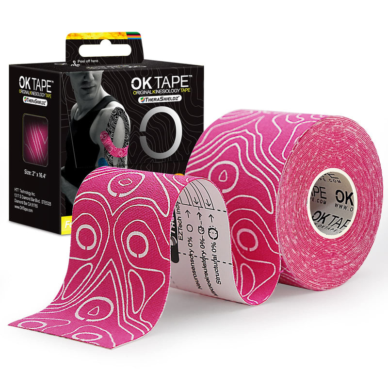 [Australia] - OK TAPE PRO Kinesiology Tape, 2inch x Long Roll 16ft Free Cut Tape, Elastic Athletic Tape Therapeutic Latex Free, Pink+White 