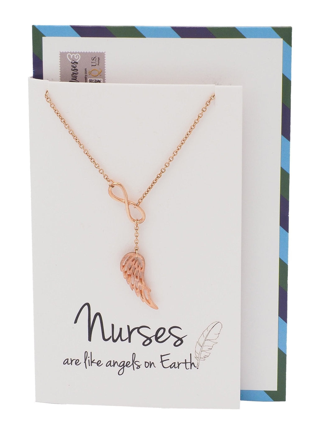 [Australia] - Quan Jewelry Nurse Necklace, Infinity Angel Wing Pendant Charm, Gift for Nurses, Rose Gold Tone 