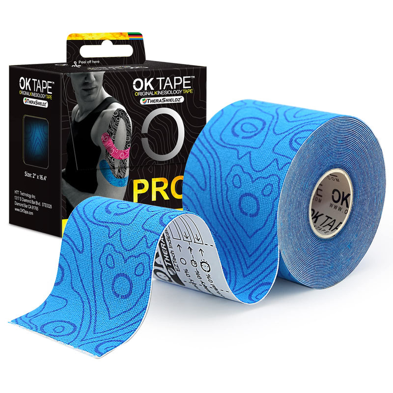 [Australia] - OK TAPE PRO Kinesiology Tape, 2inch x Long Roll 16ft Free Cut Tape, Elastic Athletic Tape Therapeutic Latex Free, Blue+Blue 
