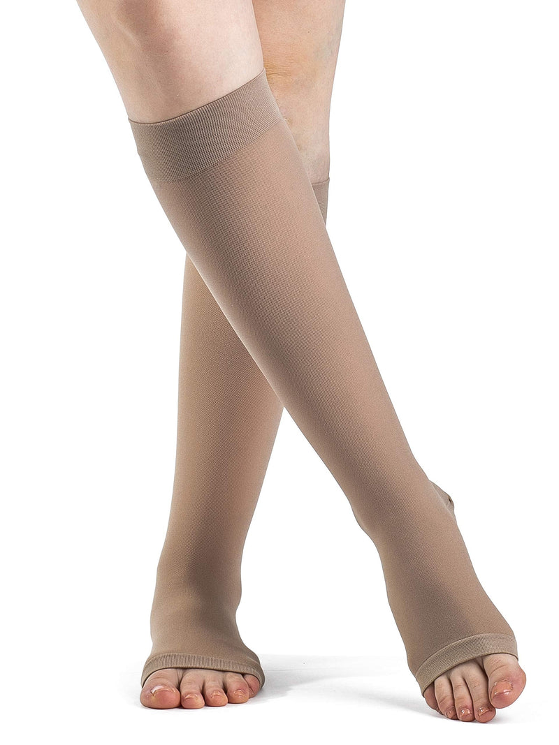 [Australia] - SIGVARIS Women’s DYNAVEN Open Toe Calf-High Socks 15-20mmHg Light Beige (Crispa) LL - Large Long 