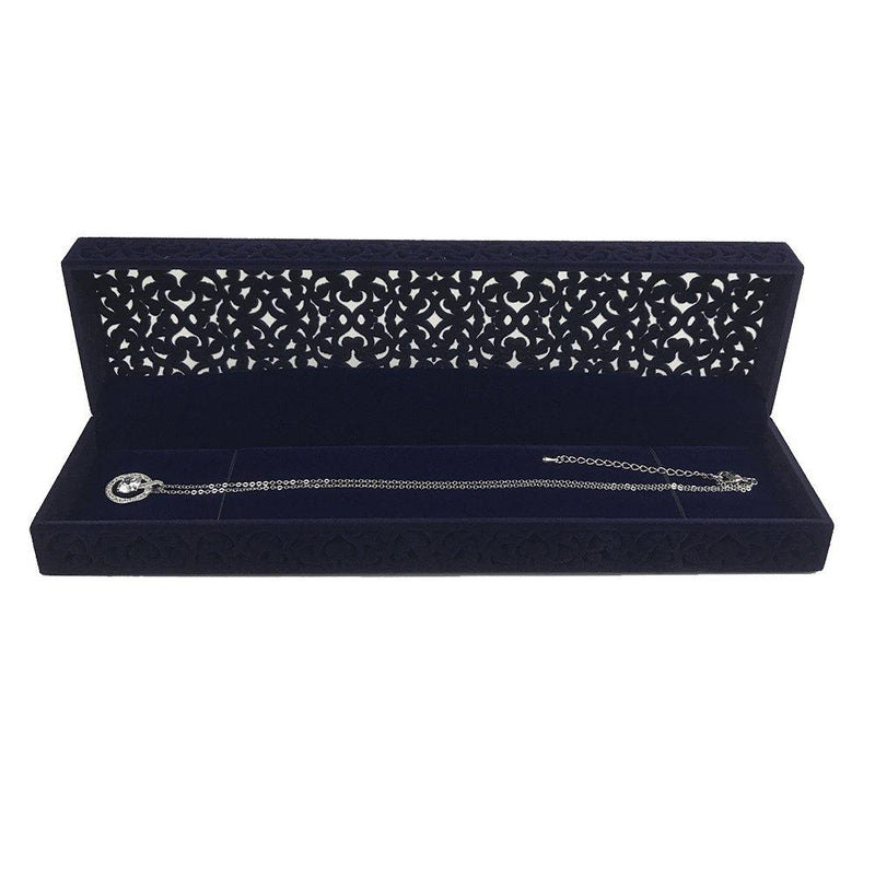 [Australia] - DesignSter Hollow Sapphire Blue Velvet Necklace Box - Long Chain Necklace Storage Case Jewelry Packaging Gift Box 