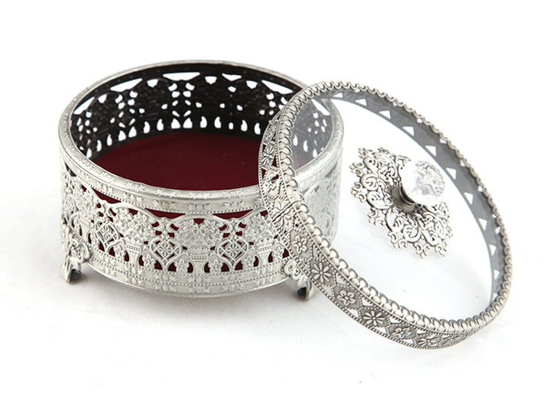 [Australia] - Vintage Round Jewelry Decorative Trinket Box Ring Box Antique Metal Case 4.7 inch (Tin (Matt Gray), Medium) 