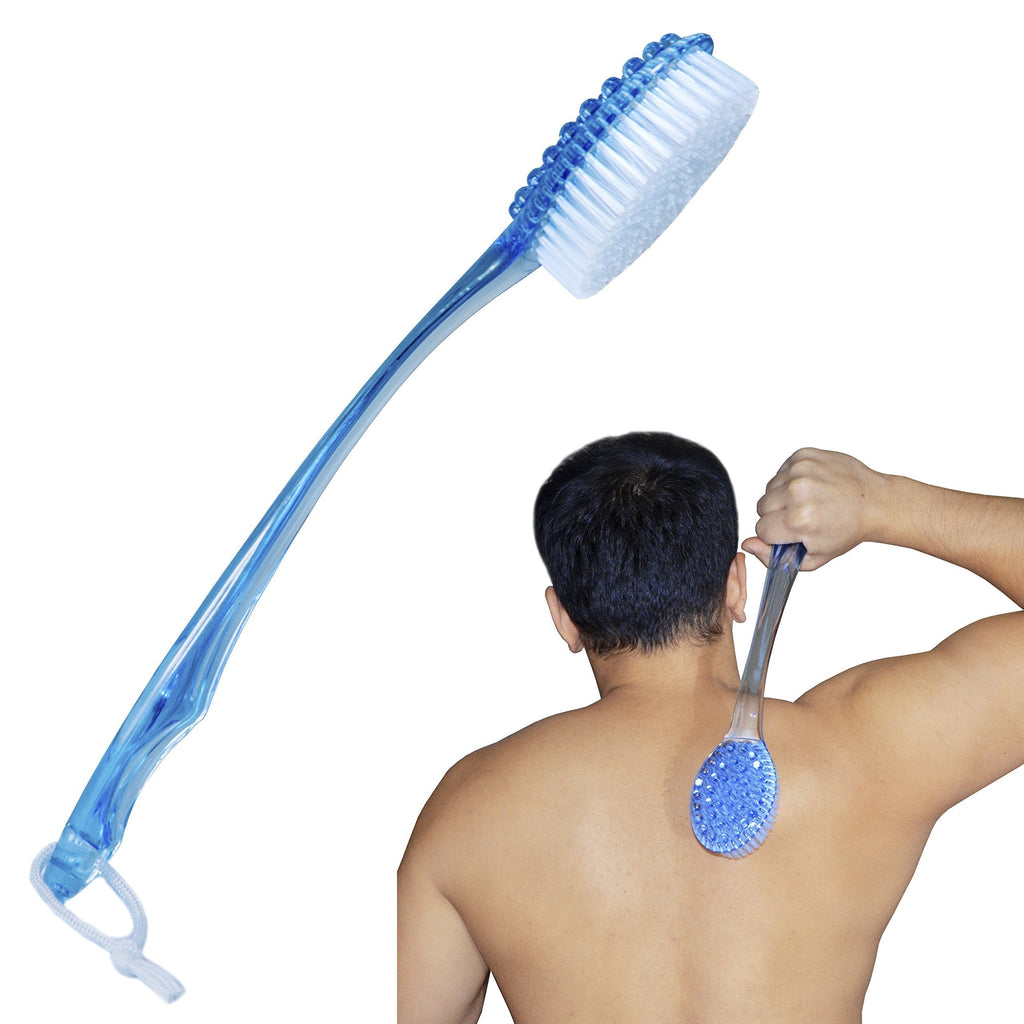 [Australia] - Bath Brush with 14" Long Handle Blue Shower Body Back Scrubber Massager (Blue) 