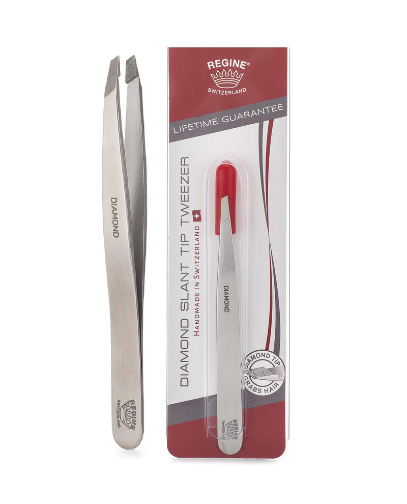 [Australia] - Regine Switzerland Genuine Diamond Tip Tweezer - Handmade in Switzerland - Professional Precision for Eyebrow & Hair Removal - Perfectly Aligned - Stainless Steel 