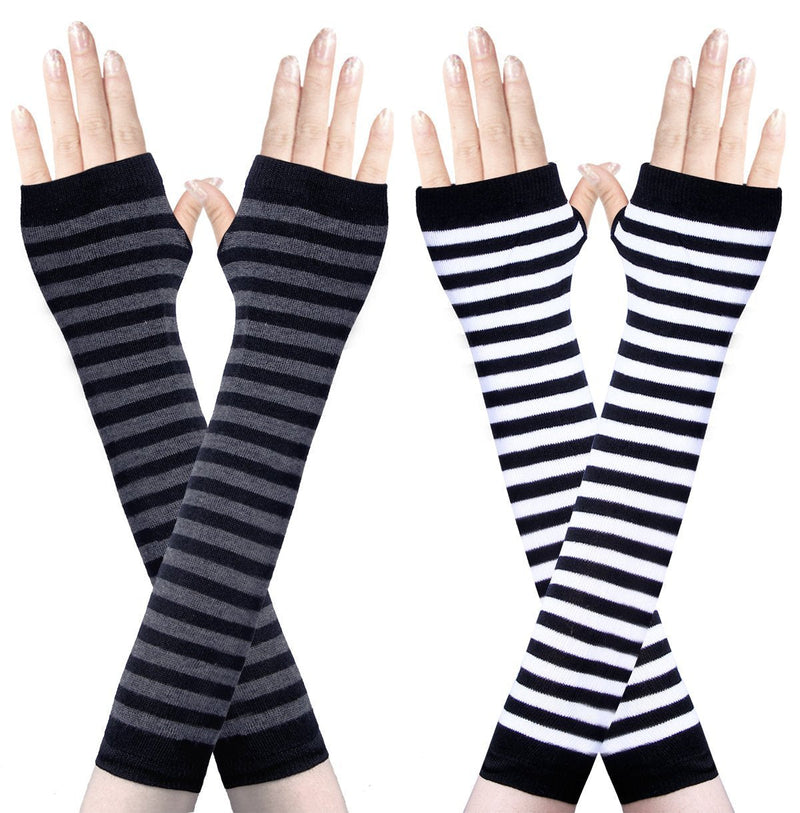 [Australia] - Amandir 1-4 Pairs Long Fingerless Gloves for Women Arm Warmers Knit Thumbhole Stretchy Gloves Black One Size 
