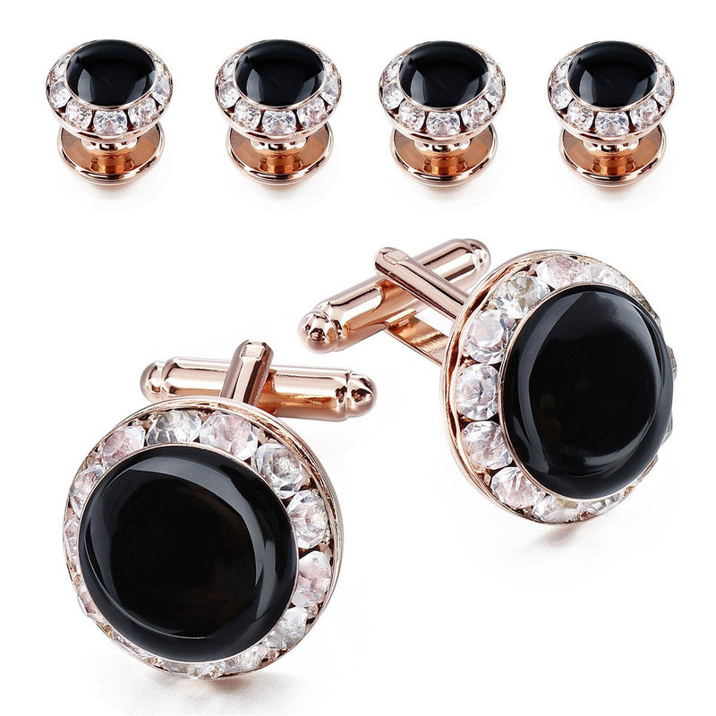 [Australia] - HAWSON Crystal Cuff Links and Studs Set for Mens Tuxedo Shrit Wedding Accessories Rose Gold 
