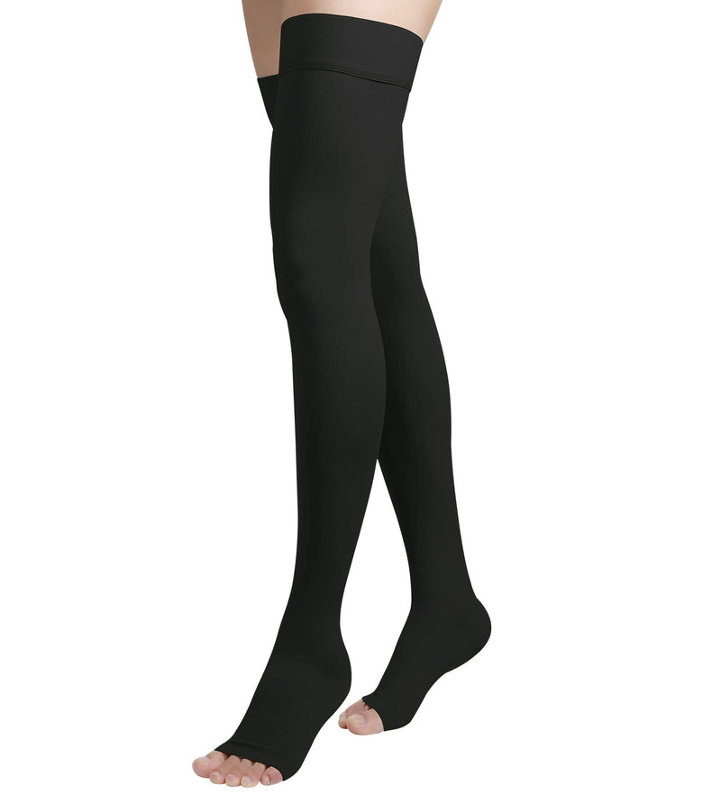 [Australia] - Thigh High Compression Stockings, Open Toe, Pair, Firm Support 20-30mmHg Gradient Compression Socks with Silicone Band, Unisex, Opaque, Best for Spider & Varicose Veins, Edema, Swelling, Black XXL 2X-Large 